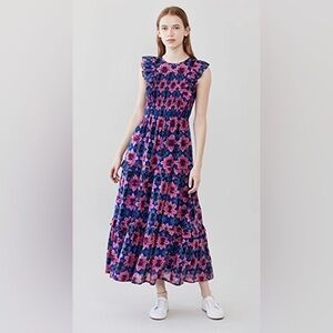 Banjanan Iris Dress in Shibori Clamp Dye Blueprint